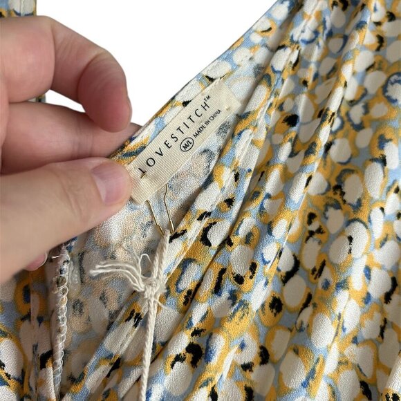 LOVESTITCH Short Sleeve Smocked Waist Yellow Geometric Maxi Dress Size US M/L - Picture 7 of 7